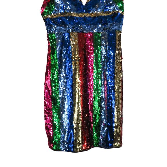 Revolve ENTRY Multicolor Rainbow Sequin Cocktail Mini Dress Small Party Club - Picture 4 of 8